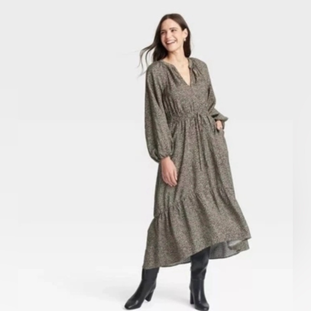 a new day Black and Tan Long Sleeve Dress leopard print.